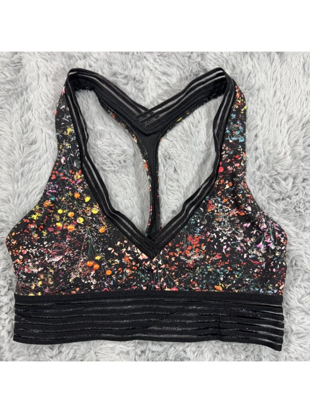 Lululemon Find Focus Bra Women's S Black Flowerescent Sports Training Stretch